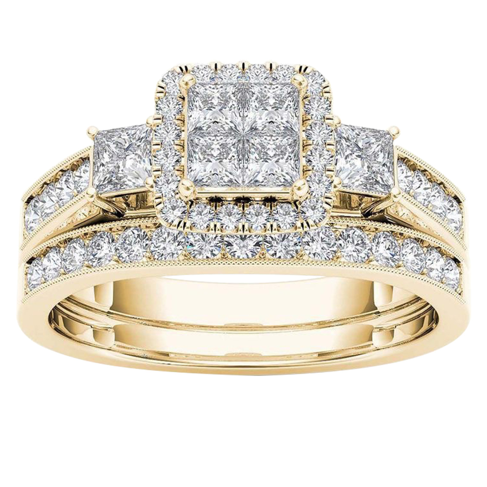 thumbnail image 2 of Moda Pareja Anillos Clásico Anillo chapado en oro con incrustaciones de circonio Anillos de joyería, 2 of 2